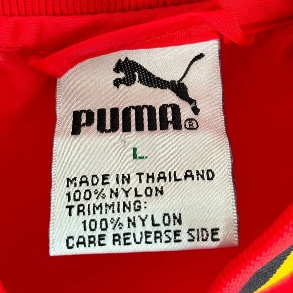 Vintage Puma Mens Large Wind Breaker Track Jacket Snap Button Red Blue Black - Picture 13 of 15